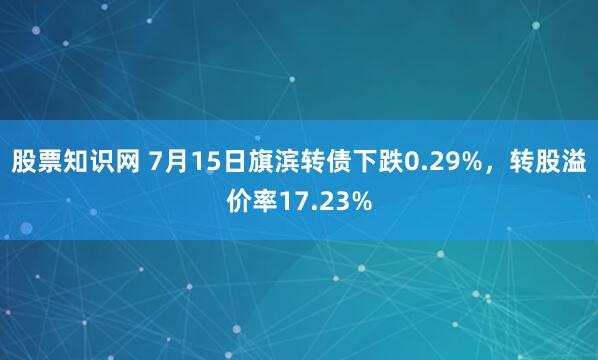 股票知识网 7月15日旗滨转债下跌0.29%，转股溢价率17.23%